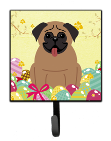 Pug - Dark Brown - Easter Eggs Themed Art Leash or Key Holder