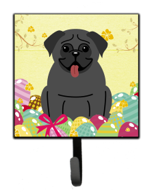 Pug - Black - Easter Eggs Themed Art Leash or Key Holder