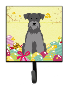 Miniature Schnauzer - Black and Silver - Easter Eggs Themed Art Leash or Key Holder