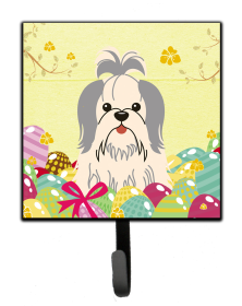 Shih Tzu - Silver amd White - Easter Eggs Themed Art Leash or Key Holder