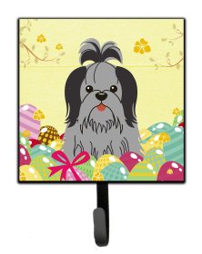 Shih Tzu - Black and Silver - Easter Eggs Themed Art Leash or Key Holder