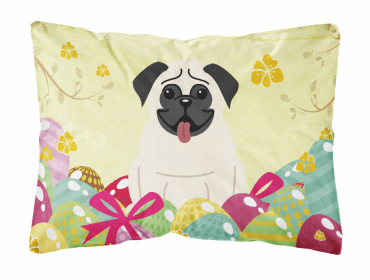 Pug - Cream Easter Eggs Dog Art Canvas Fabric Decorative Pillow