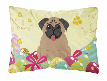 Pug - Dark Brown Easter Eggs Dog Art Canvas Fabric Decorative Pillow