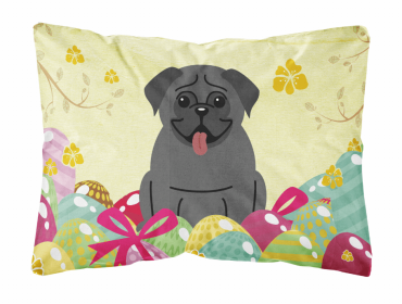 Pug - Black Easter Eggs Dog Art Canvas Fabric Decorative Pillow