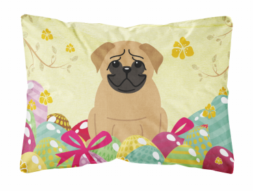 Pug - Brown Easter Eggs Dog Art Canvas Fabric Decorative Pillow