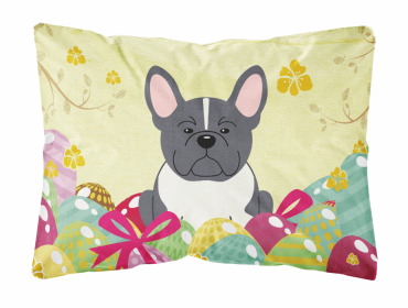 French Bulldog - Black and White Easter Eggs Dog Art Canvas Fabric Decorative Pillow