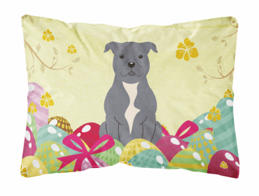 Staffordshire Bull Terrier - Blue Easter Eggs Dog Art Canvas Fabric Decorative Pillow