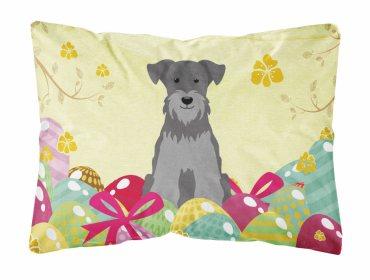 Miniature Schnauzer - Black and Silver - Easter Eggs Dog Art Canvas Fabric Decorative Pillow