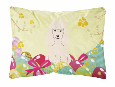 Poodle - White Easter Eggs Dog Art Canvas Fabric Decorative Pillow