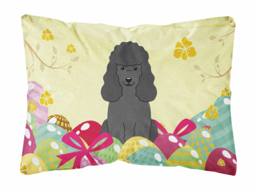 Poodle - Black Easter Eggs Dog Art Canvas Fabric Decorative Pillow