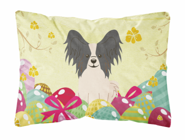 Papillon - Black and White Easter Eggs Dog Art Canvas Fabric Decorative Pillow