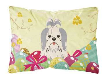 Shih Tzu - Silver and White Easter Eggs Dog Art Canvas Fabric Decorative Pillow