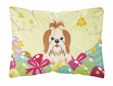 Shih Tzu - Red and White Easter Eggs Dog Art Canvas Fabric Decorative Pillow