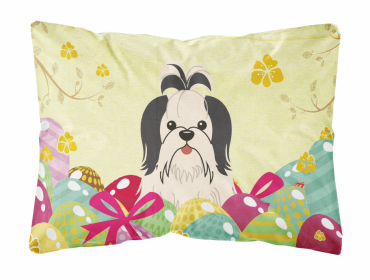 Shih Tzu - Black and White Easter Eggs Dog Art Canvas Fabric Decorative Pillow