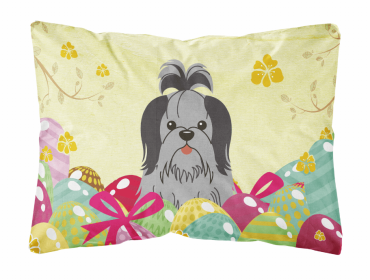 Shih Tzu - Black and Silver Easter Eggs Dog Art Canvas Fabric Decorative Pillow