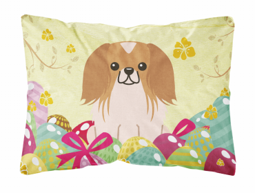 Pekingese - Red and White Easter Eggs Dog Art Canvas Fabric Decorative Pillow