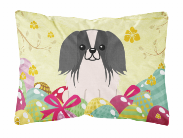 Pekingese - Black and White Easter Eggs Dog Art Canvas Fabric Decorative Pillow