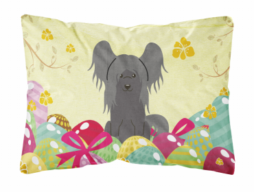 Chinese Crested - Black Easter Eggs Dog Art Canvas Fabric Decorative Pillow