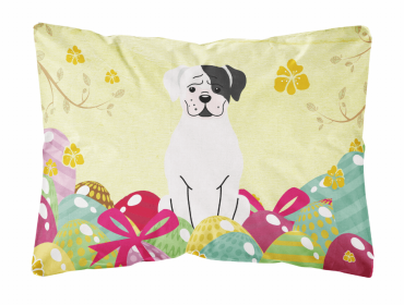 Boxer - White Easter Eggs Dog Art Canvas Fabric Decorative Pillow