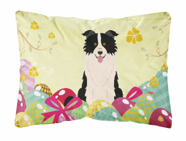 Border Collie - Black and White Easter Eggs Dog Art Canvas Fabric Decorative Pillow