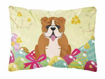 Bulldog - Red and White Easter Eggs Dog Art Canvas Fabric Decorative Pillow