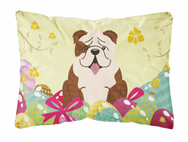 Bulldog - Brindle and White Easter Eggs Dog Art Canvas Fabric Decorative Pillow