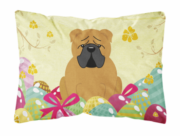 Bulldog - Red Easter Eggs Dog Art Canvas Fabric Decorative Pillow