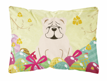 Bulldog - White Easter Eggs Dog Art Canvas Fabric Decorative Pillow