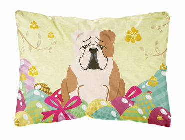 Bulldog - Fawn and White Easter Eggs Dog Art Canvas Fabric Decorative Pillow