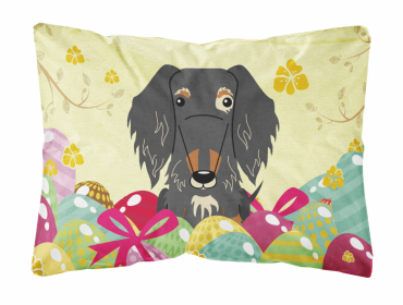 Dachshund - Wire - Dapple Easter Eggs Dog Art Canvas Fabric Decorative Pillow