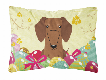 Dachshund - Red Easter Eggs Dog Art Canvas Fabric Decorative Pillow