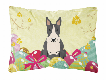 Bull Terrier - Black and White Easter Eggs Dog Art Canvas Fabric Decorative Pillow