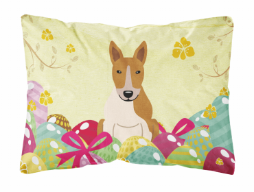 Bull Terrier - Red and White Easter Eggs Dog Art Canvas Fabric Decorative Pillow