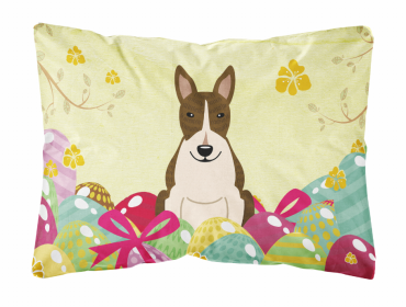 Bull Terrier - Dark Brindle Easter Eggs Dog Art Canvas Fabric Decorative Pillow