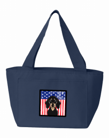 Dachshund - Smooth - Black and Tan - American Flag Lunch Bag