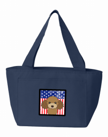 Poodle - Chocolate Brown - American Flag Poodle Lunch Bag