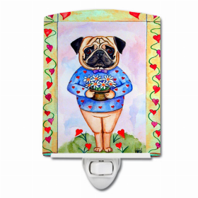 Pug Valentine's Hearts Ceramic Night Light