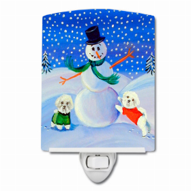 Bichon Frise Snowman Ceramic Night Light