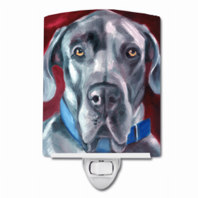 Great Dane - Natural Ears - Blue Collar -  Ceramic Night Light