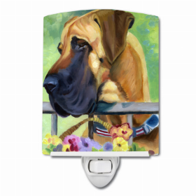 Great Dane - Natural Ears - Fawn - in Flowers Ceramic Night Light