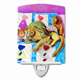 Pomeranian on the Couch with Toy Tiger Ceramic Night Light