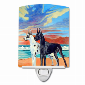 Great Dane - Harlequin and Black - at sunset Ceramic Night Light