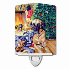 Great Dane - Fawn and Blue - waiting on Christmas Ceramic Night Light