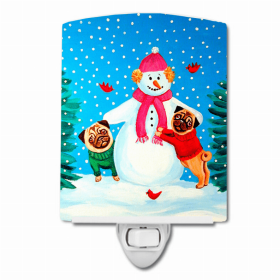 Pug with Winter Snowman Ceramic Night Light