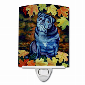 Pug - Black - Old in Fall Leaves Ceramic Night Light