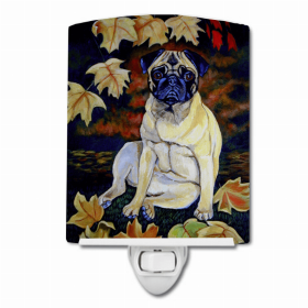 Pug - Fawn - in Fall Leaves Ceramic Night Light