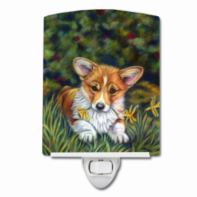 Corgi Pup and Daffodils Ceramic Night Light