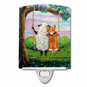 Corgi with Sheep Love Grows Ceramic Night Light