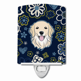 Golden Retriever Blue Flowers Ceramic Night Light