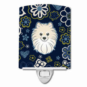 Pomeranian Blue Flowers Ceramic Night Light